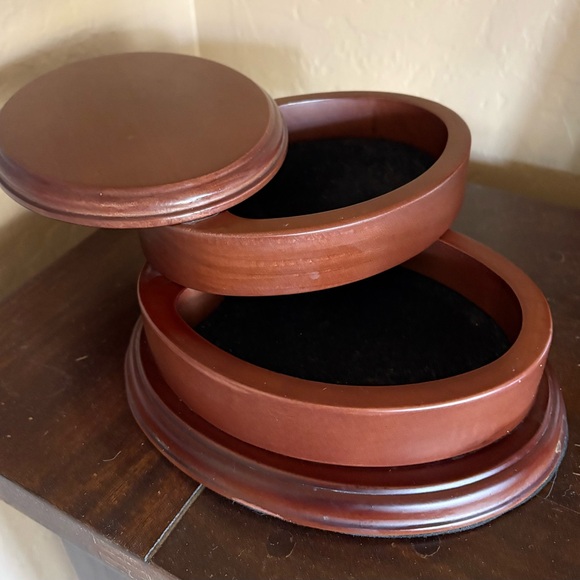 Wooden Oval Swivel Jewelry Box in Warm Mahogany - Picture 2 of 5
